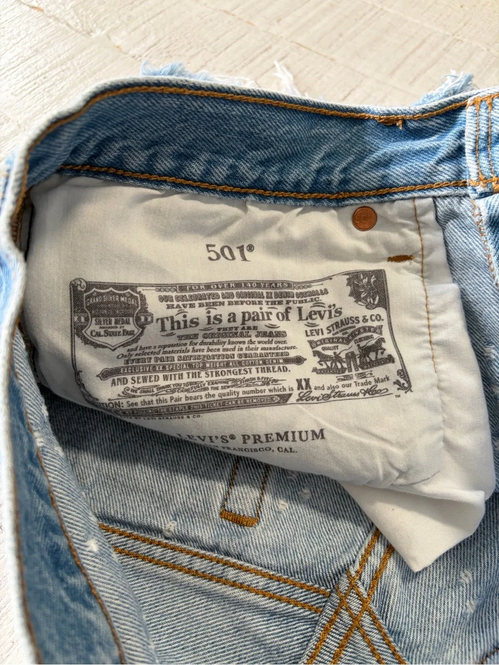 Levi’s 501 Premium Denim Jean Shorts size 31 Cut Off‎ Dottie Blues Distressed
